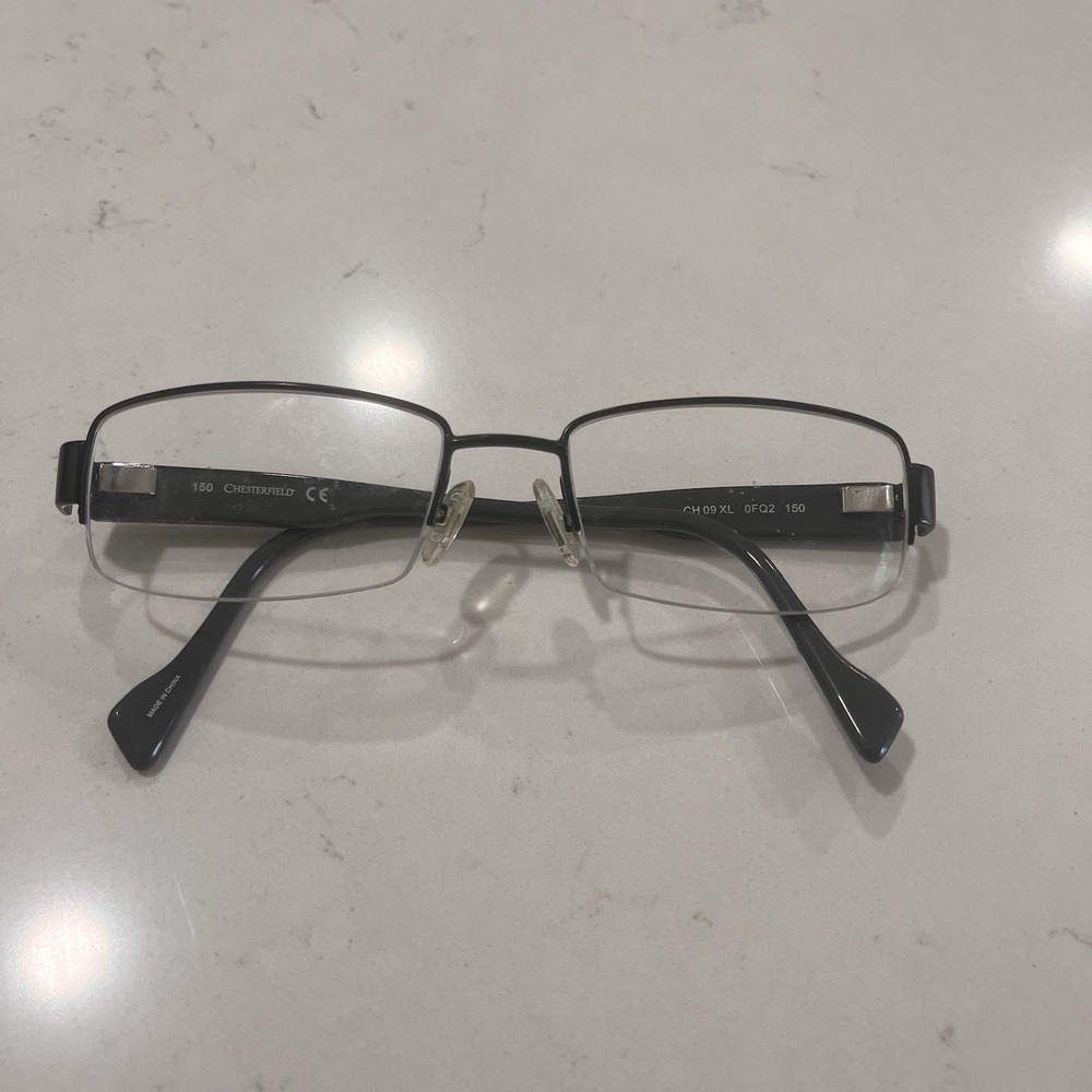 Chesterfield Men's Eyeglasses CH09XL Black Rectangle Half Rim Adjustable Pads